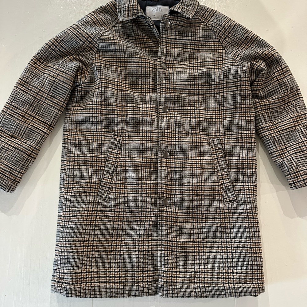Zara Girls Plaid Button-Up Coat